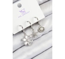 Pirinç Zirkon Taşlı 3'lü Çiçek Ve İstiridye Model Gümüş Renk Kadın Küpe - TJ-BKP11129