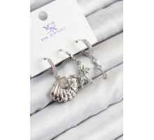 Pirinç Zirkon Taşlı 3'lü Yıldız Ve İstiridye Model Gümüş Renk Kadın Küpe - TJ-BKP11131