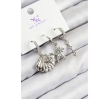 Pirinç Zirkon Taşlı 3'lü Yıldız Ve İstiridye Model Gümüş Renk Kadın Küpe - TJ-BKP11131