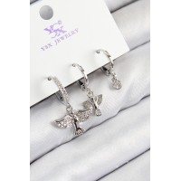 Pirinç Zirkon Taşlı 3'lü Kuş Model Gümüş Renk Kadın Küpe - TJ-BKP11132