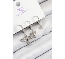 Pirinç Zirkon Taşlı 3'lü Kuş Model Gümüş Renk Kadın Küpe - TJ-BKP11132