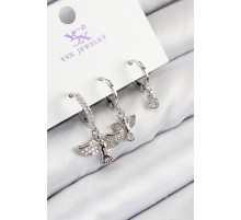 Pirinç Zirkon Taşlı 3'lü Kuş Model Gümüş Renk Kadın Küpe - TJ-BKP11132