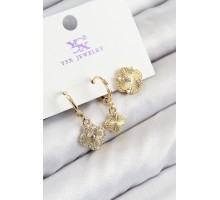 Pirinç Zirkon Taşlı 3'lü Yonca Model Gold Renk Kadın Küpe - TJ-BKP11135