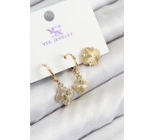Pirinç Zirkon Taşlı 3'lü Yonca Model Gold Renk Kadın Küpe - TJ-BKP11135