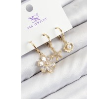 Pirinç Zirkon Taşlı 3'lü İstiridye Ve Çiçek Model Gold Renk Kadın Küpe - TJ-BKP11137