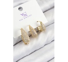 Pirinç Zirkon Taşlı 3'lü Damla Model Gold Renk Kadın Küpe - TJ-BKP11138