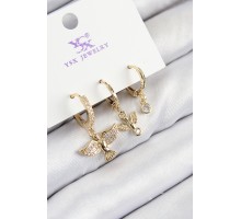 Pirinç Zirkon Taşlı 3'lü Kuş Model Gold Renk Kadın Küpe - TJ-BKP11140
