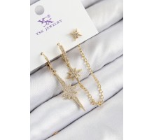 Pirinç Zirkon Taşlı 3'lü Kutup Yıldızı Model Gold Renk Kadın Küpe - TJ-BKP11142