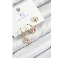Pirinç Zirkon Taşlı 3'lü Pembe Kalp Model Gold Renk Kadın Küpe - TJ-BKP11147