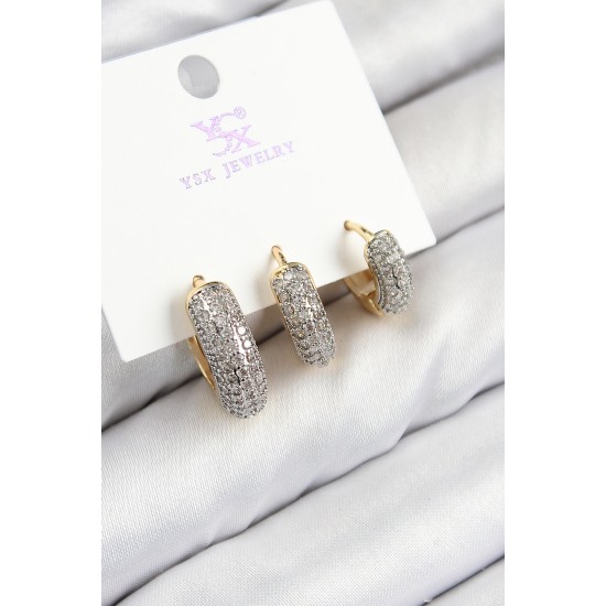 Pirinç Zirkon Taşlı 3'lü Halka Model Gold Ve Gümüş Renk Kadın Küpe - TJ-BKP11148