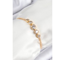 Pirinç Zirkon Taşlı Sıralı Daire Model Gold Renk Asansörlü Kadın Bileklik TJ-BB7719