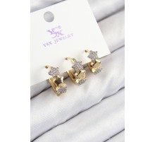Pirinç Zirkon Taşlı 3'lü Halka Yıldız Model Gold Ve Gümüş Renk Kadın Küpe - TJ-BKP11149