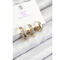 Pirinç Zirkon Taşlı 3'lü Halka Model Gold Ve Gümüş Renk Kadın Küpe - TJ-BKP11151