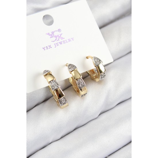 Pirinç Zirkon Taşlı 3'lü Halka Model Gold Ve Gümüş Renk Kadın Küpe - TJ-BKP11151