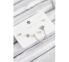 Pirinç Zirkon Taşlı Yıldız Ve Gezegen Model Gümüş Renk 925 Ayar Gümüş Çivi Kadın Küpe Set - TJ-BKP11153