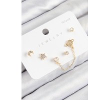 Pirinç Zirkon Taşlı Yıldız Ve Gezegen Model Gold Renk 925 Ayar Gümüş Çivi Kadın Küpe Set - TJ-BKP11154