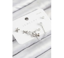 Pirinç Zirkon Taşlı Fiyonk Model Gümüş Renk 925 Ayar Gümüş Çivi Kadın Küpe Set - TJ-BKP11155