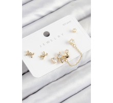 Pirinç Zirkon Taşlı Fiyonk Model Gold Renk 925 Ayar Gümüş Çivi Kadın Küpe Set - TJ-BKP11156