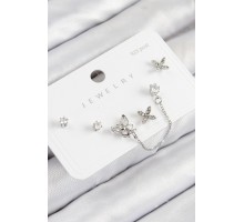 Pirinç Zirkon Taşlı Kelebek Model Gümüş Renk 925 Ayar Gümüş Çivi Kadın Küpe Set - TJ-BKP11159