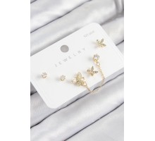 Pirinç Zirkon Taşlı Kelebek Model Gold Renk 925 Ayar Gümüş Çivi Kadın Küpe Set - TJ-BKP11160