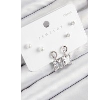 Pirinç Zirkon Taşlı Sallantılı Kare Model Gümüş Renk 925 Ayar Gümüş Çivi Kadın Küpe Set - TJ-BKP11161