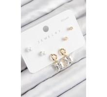 Pirinç Zirkon Taşlı Sallantılı Kare Model Gold Renk 925 Ayar Gümüş Çivi Kadın Küpe Set - TJ-BKP11162