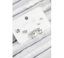 Pirinç Zirkon Taşlı Kelebek Model Gümüş Renk 925 Ayar Gümüş Çivi Kadın Küpe Set - TJ-BKP11163