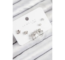 Pirinç Zirkon Taşlı Kelebek Model Gümüş Renk 925 Ayar Gümüş Çivi Kadın Küpe Set - TJ-BKP11163