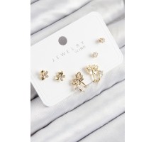 Pirinç Zirkon Taşlı Kelebek Model Gold Renk 925 Ayar Gümüş Çivi Kadın Küpe Set - TJ-BKP11164