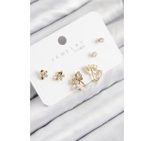 Pirinç Zirkon Taşlı Kelebek Model Gold Renk 925 Ayar Gümüş Çivi Kadın Küpe Set - TJ-BKP11164