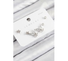 Pirinç Zirkon Taşlı Kelebek Model Gümüş Renk 925 Ayar Gümüş Çivi Kadın Küpe Set - TJ-BKP11165