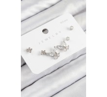 Pirinç Zirkon Taşlı Kelebek Model Gümüş Renk 925 Ayar Gümüş Çivi Kadın Küpe Set - TJ-BKP11165