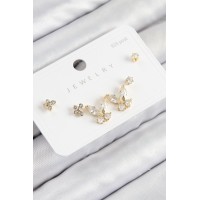 Pirinç Zirkon Taşlı Kelebek Model Gold Renk 925 Ayar Gümüş Çivi Kadın Küpe Set - TJ-BKP11166