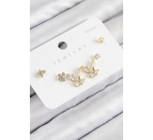 Pirinç Zirkon Taşlı Kelebek Model Gold Renk 925 Ayar Gümüş Çivi Kadın Küpe Set - TJ-BKP11166