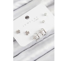 Pirinç Zirkon Taşlı Kutup Yıldızı Model Gümüş Renk 925 Ayar Gümüş Çivi Kadın Küpe Set - TJ-BKP11167