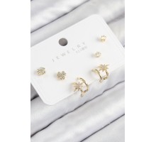 Pirinç Zirkon Taşlı Kutup Yıldızı Model Gold Renk 925 Ayar Gümüş Çivi Kadın Küpe Set - TJ-BKP11168