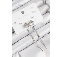 Pirinç Zirkon Taşlı Sallantılı Fiyonk Model Gümüş Renk 925 Ayar Gümüş Çivi Kadın Küpe Set - TJ-BKP11169