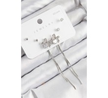 Pirinç Zirkon Taşlı Sallantılı Fiyonk Model Gümüş Renk 925 Ayar Gümüş Çivi Kadın Küpe Set - TJ-BKP11169