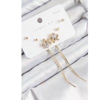 Pirinç Zirkon Taşlı Sallantılı Fiyonk Model Gold Renk 925 Ayar Gümüş Çivi Kadın Küpe Set - TJ-BKP11170