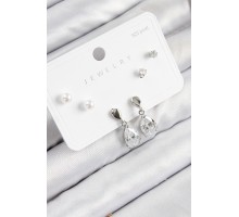 Pirinç Zirkon Taşlı Sallantılı Damla Model Gümüş Renk 925 Ayar Gümüş Çivi Kadın Küpe Set - TJ-BKP11171