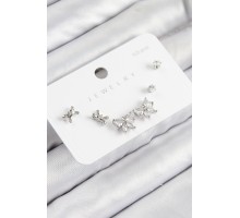 Pirinç Zirkon Taşlı Fiyonk Model Gümüş Renk 925 Ayar Gümüş Çivi Kadın Küpe Set - TJ-BKP11173