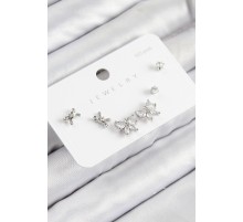 Pirinç Zirkon Taşlı Fiyonk Model Gümüş Renk 925 Ayar Gümüş Çivi Kadın Küpe Set - TJ-BKP11173