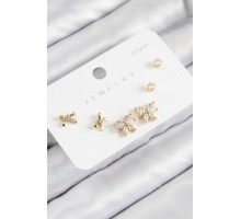 Pirinç Zirkon Taşlı Fiyonk Model Gold Renk 925 Ayar Gümüş Çivi Kadın Küpe Set - TJ-BKP11174