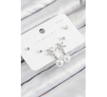 Pirinç Zirkon Taşlı İnci Sallantılı Çiçek Model Gümüş Renk 925 Ayar Gümüş Çivi Kadın Küpe Set - TJ-BKP11175