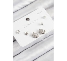 Pirinç Zirkon Taşlı Yıldız Model Gümüş Renk 925 Ayar Gümüş Çivi Kadın Küpe Set - TJ-BKP11177