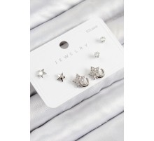 Pirinç Zirkon Taşlı Yıldız Model Gümüş Renk 925 Ayar Gümüş Çivi Kadın Küpe Set - TJ-BKP11177