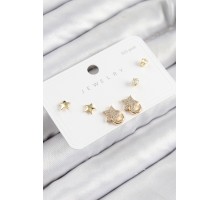Pirinç Zirkon Taşlı Yıldız Model Gold Renk 925 Ayar Gümüş Çivi Kadın Küpe Set - TJ-BKP11178