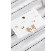 Pirinç Zirkon Taşlı Yıldız Model Gold Renk 925 Ayar Gümüş Çivi Kadın Küpe Set - TJ-BKP11178