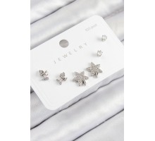 Pirinç Zirkon Taşlı Yıldız Ve Gül Model Gümüş Renk 925 Ayar Gümüş Çivi Kadın Küpe Set - TJ-BKP11179