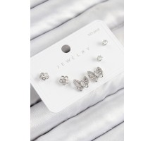 Pirinç Zirkon Taşlı Kelebek Model Gümüş Renk 925 Ayar Gümüş Çivi Kadın Küpe Set - TJ-BKP11181